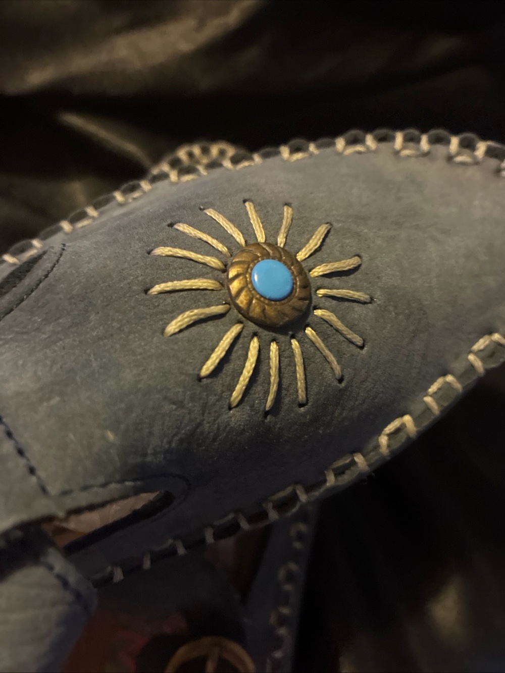 Blue Sun Embellished Women’s Leather Slip-On Loafers, moccasins hush puppies - Picture 3 of 11